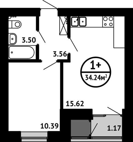 34,2 м², 1-комнатная квартира 4 964 800 ₽ - изображение 1