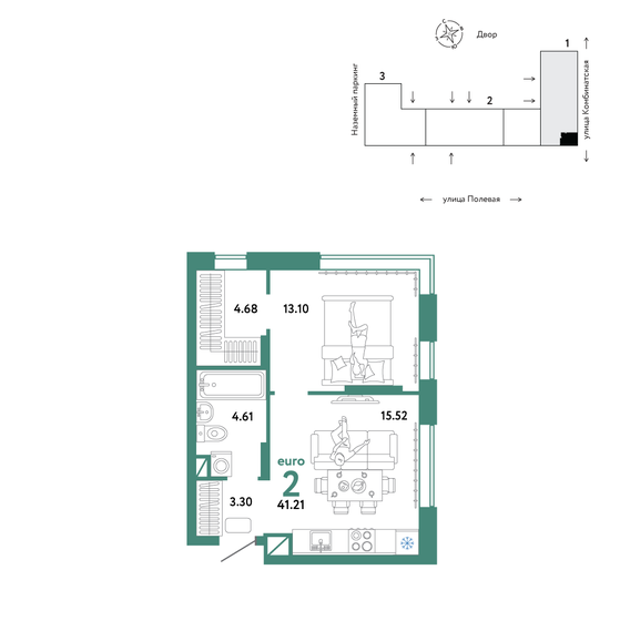 41,2 м², 2-комнатная квартира 6 105 000 ₽ - изображение 1