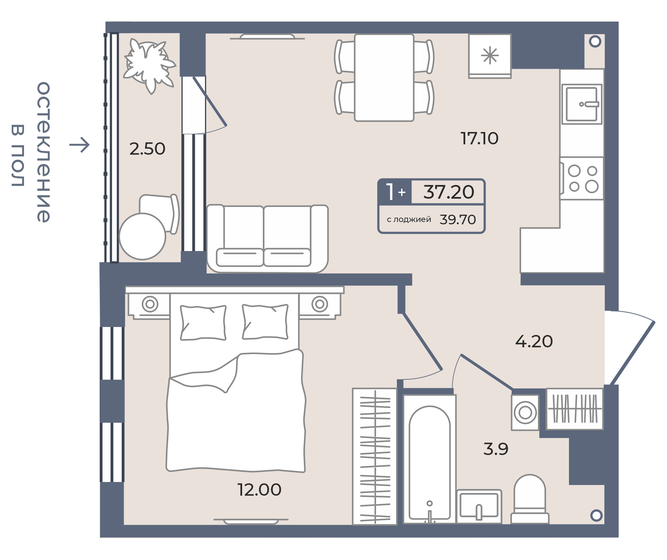 37,2 м², 1-комнатная квартира 6 710 000 ₽ - изображение 1