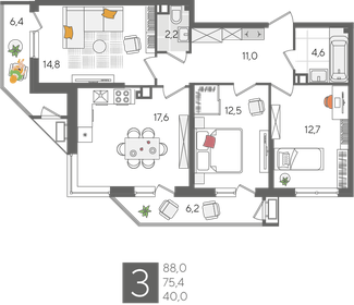 87,9 м², 3-комнатная квартира 21 104 790 ₽ - изображение 18