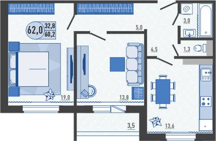 60,8 м², 2-комнатная квартира 5 581 440 ₽ - изображение 18