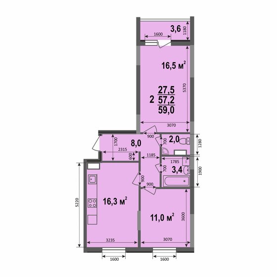 59 м², 2-комнатная квартира 5 833 920 ₽ - изображение 1