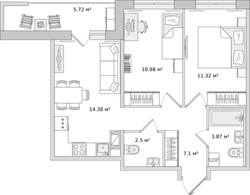 55,9 м², 2-комнатная квартира 9 760 945 ₽ - изображение 8