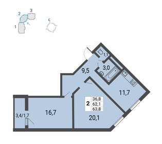 63,8 м², 2-комнатная квартира 13 161 420 ₽ - изображение 19