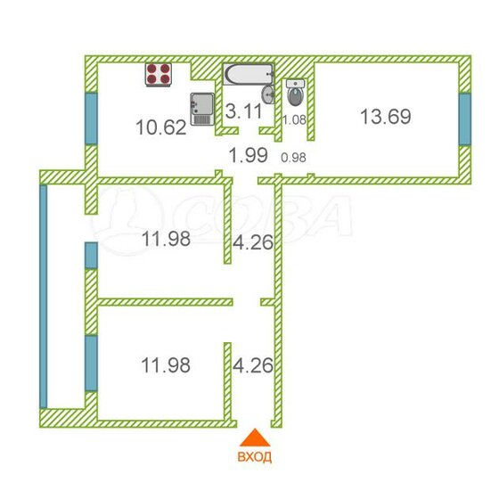 64 м², 3-комнатная квартира 11 000 000 ₽ - изображение 1