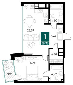 Квартира 59,4 м², 1-комнатная - изображение 1