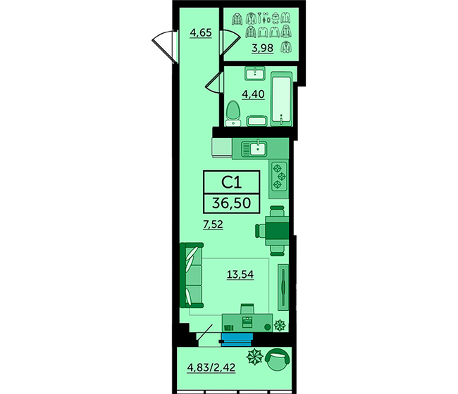 36,5 м², квартира-студия 7 180 650 ₽ - изображение 1