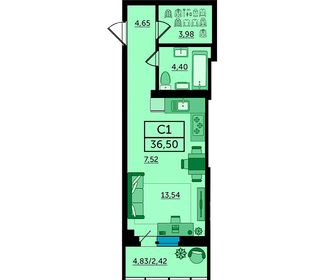 Квартира 36,6 м², студия - изображение 1