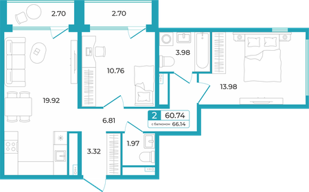 63,5 м², 2-комнатная квартира 8 680 000 ₽ - изображение 55