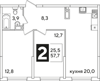 Квартира 57,7 м², 2-комнатная - изображение 2