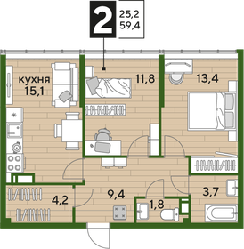 59,9 м², 2-комнатная квартира 8 284 500 ₽ - изображение 50