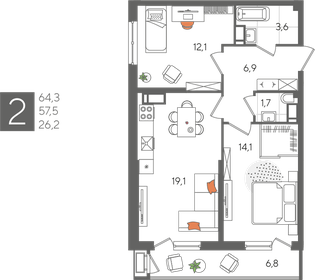 64,2 м², 2-комнатная квартира 11 600 000 ₽ - изображение 34