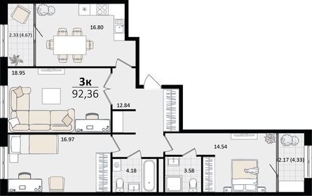 104,4 м², 3-комнатная квартира 26 000 000 ₽ - изображение 4