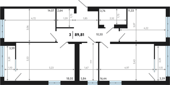 Квартира 89,8 м², 3-комнатная - изображение 2