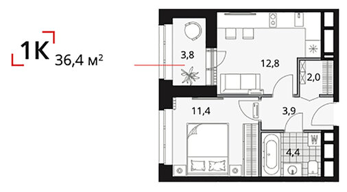 Квартира 36,4 м², 1-комнатная - изображение 1