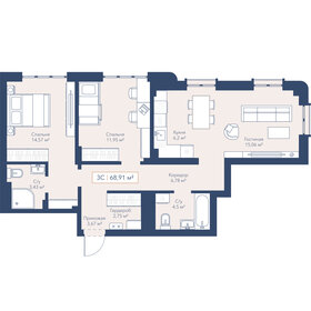 Квартира 69 м², 3-комнатная - изображение 1