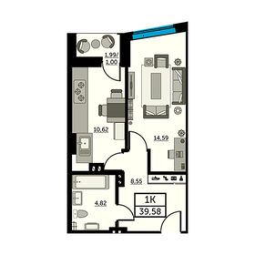 39,3 м², 1-комнатная квартира 7 545 600 ₽ - изображение 29
