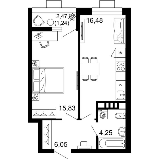 43,9 м², 1-комнатная квартира 9 265 505 ₽ - изображение 1