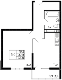 Квартира 38,8 м², 1-комнатная - изображение 1