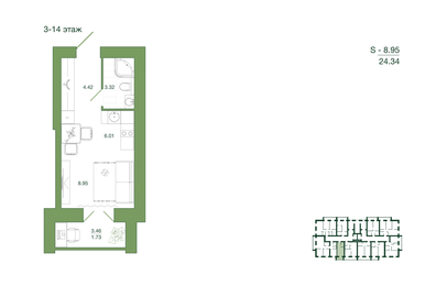 22 м², квартира-студия 2 290 000 ₽ - изображение 136
