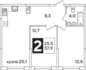 Квартира 57,9 м², 2-комнатная - изображение 2