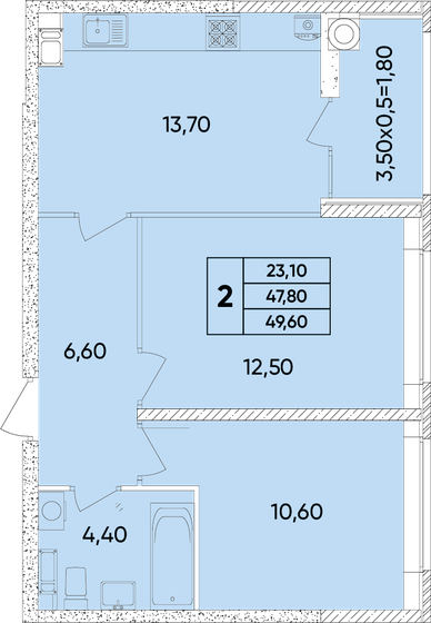 49,6 м², 2-комнатная квартира 6 244 640 ₽ - изображение 1