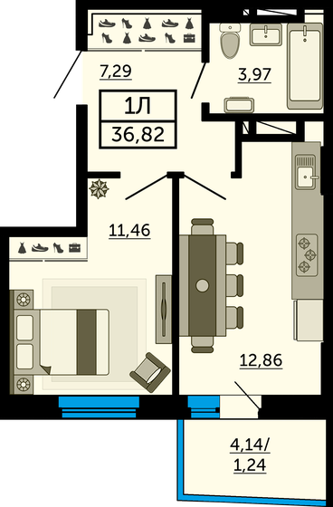 36,7 м², 1-комнатная квартира 4 984 400 ₽ - изображение 1