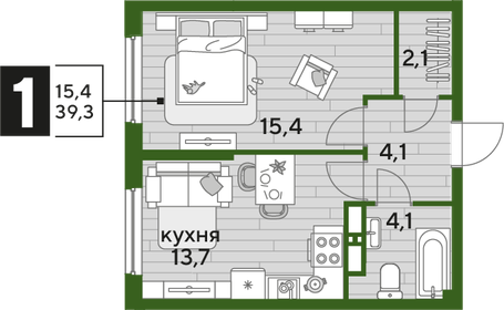 39,3 м², 1-комнатная квартира 9 341 610 ₽ - изображение 50