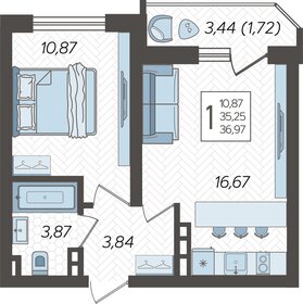Квартира 37 м², 1-комнатная - изображение 1