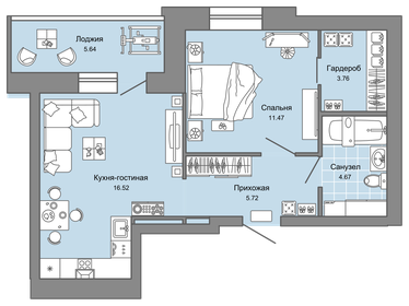 57,7 м², 2-комнатная квартира 4 800 000 ₽ - изображение 60