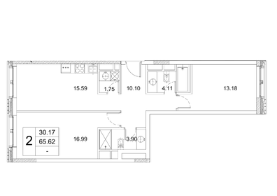 Квартира 66,3 м², 2-комнатная - изображение 1