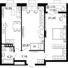 71,6 м², 2-комнатная квартира 11 949 552 ₽ - изображение 57