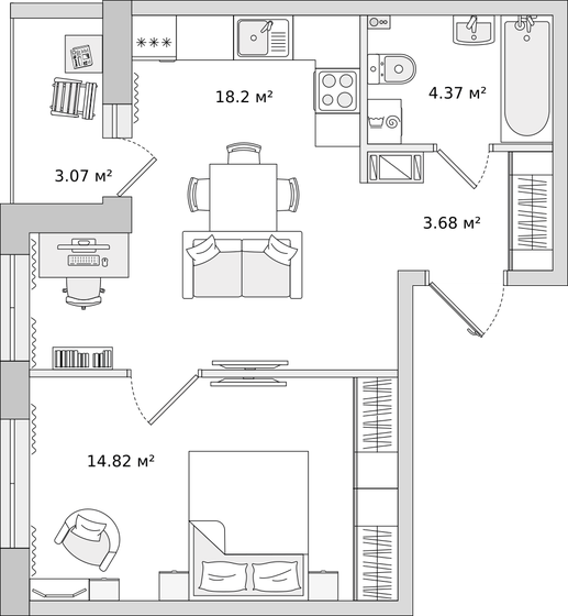 44,1 м², 1-комнатная квартира 15 458 953 ₽ - изображение 18