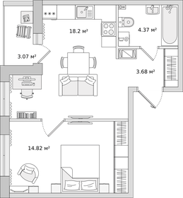 Квартира 44,1 м², 1-комнатная - изображение 1