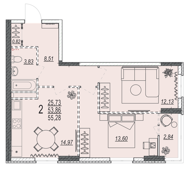 55,3 м², 2-комнатная квартира 5 251 600 ₽ - изображение 1