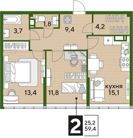 59,6 м², 2-комнатная квартира 10 132 000 ₽ - изображение 22