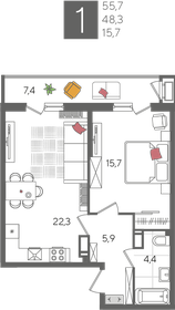 56,2 м², 1-комнатная квартира 14 990 000 ₽ - изображение 88