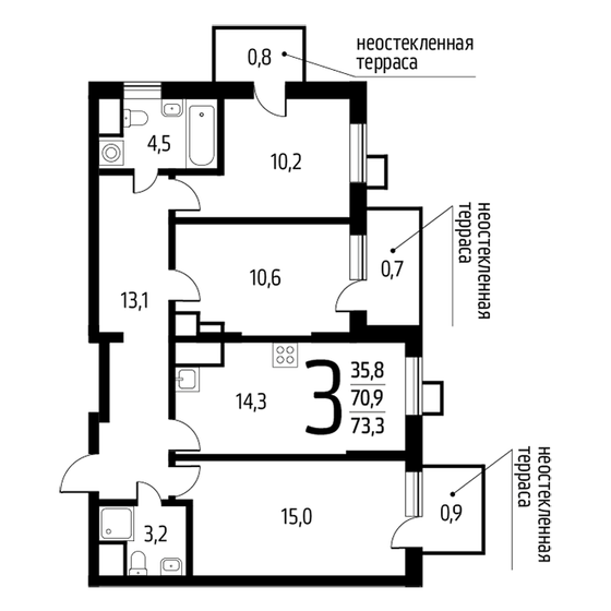 73,3 м², 3-комнатная квартира 17 042 250 ₽ - изображение 1