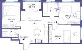 Квартира 76,9 м², 3-комнатная - изображение 1