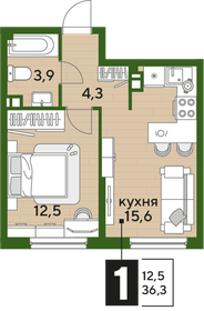 Квартира 36,3 м², 1-комнатная - изображение 2