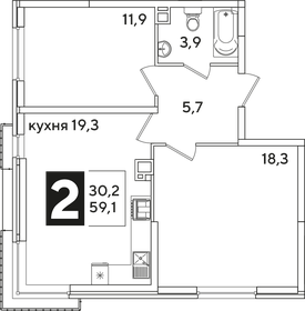 Квартира 59,1 м², 2-комнатная - изображение 2