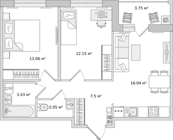 55,6 м², 2-комнатная квартира 13 500 000 ₽ - изображение 13