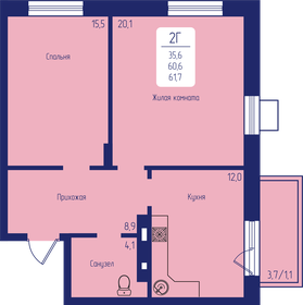 61,7 м², 2-комнатная квартира 8 915 650 ₽ - изображение 7