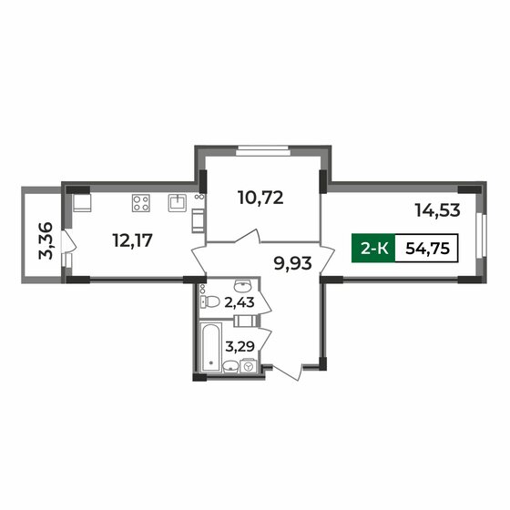 54,8 м², 2-комнатная квартира 4 863 169 ₽ - изображение 1