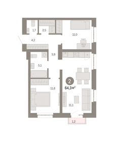 64,3 м², 2-комнатная квартира 19 740 000 ₽ - изображение 36