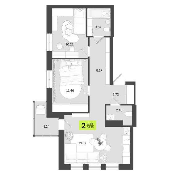 58,9 м², 2-комнатная квартира 9 718 500 ₽ - изображение 1