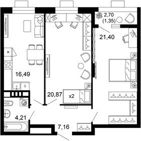 68,8 м², 2-комнатная квартира 14 464 434 ₽ - изображение 70