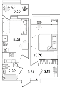 Квартира 36,3 м², 1-комнатная - изображение 1