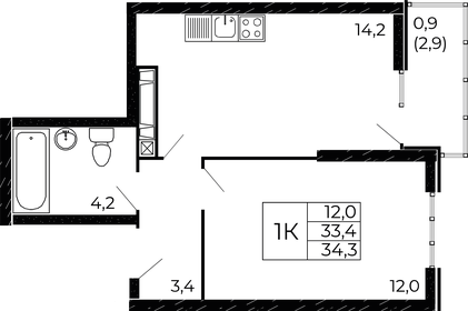 Квартира 34,3 м², 1-комнатная - изображение 1