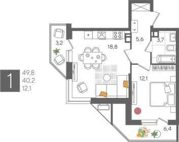 49,8 м², 1-комнатная квартира 9 217 980 ₽ - изображение 5